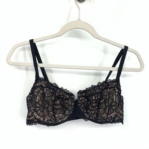 Soma Bra Women Size 34D Unlined Balconette Black Lace Nude Lined‎ Underwire